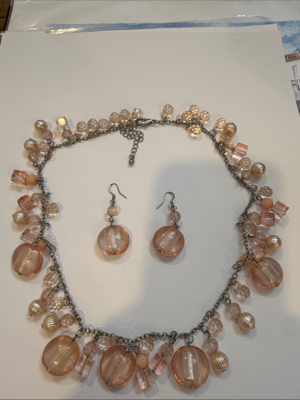 Charming Charlie Blush Pink Bead Necklace and Dangle Earrings